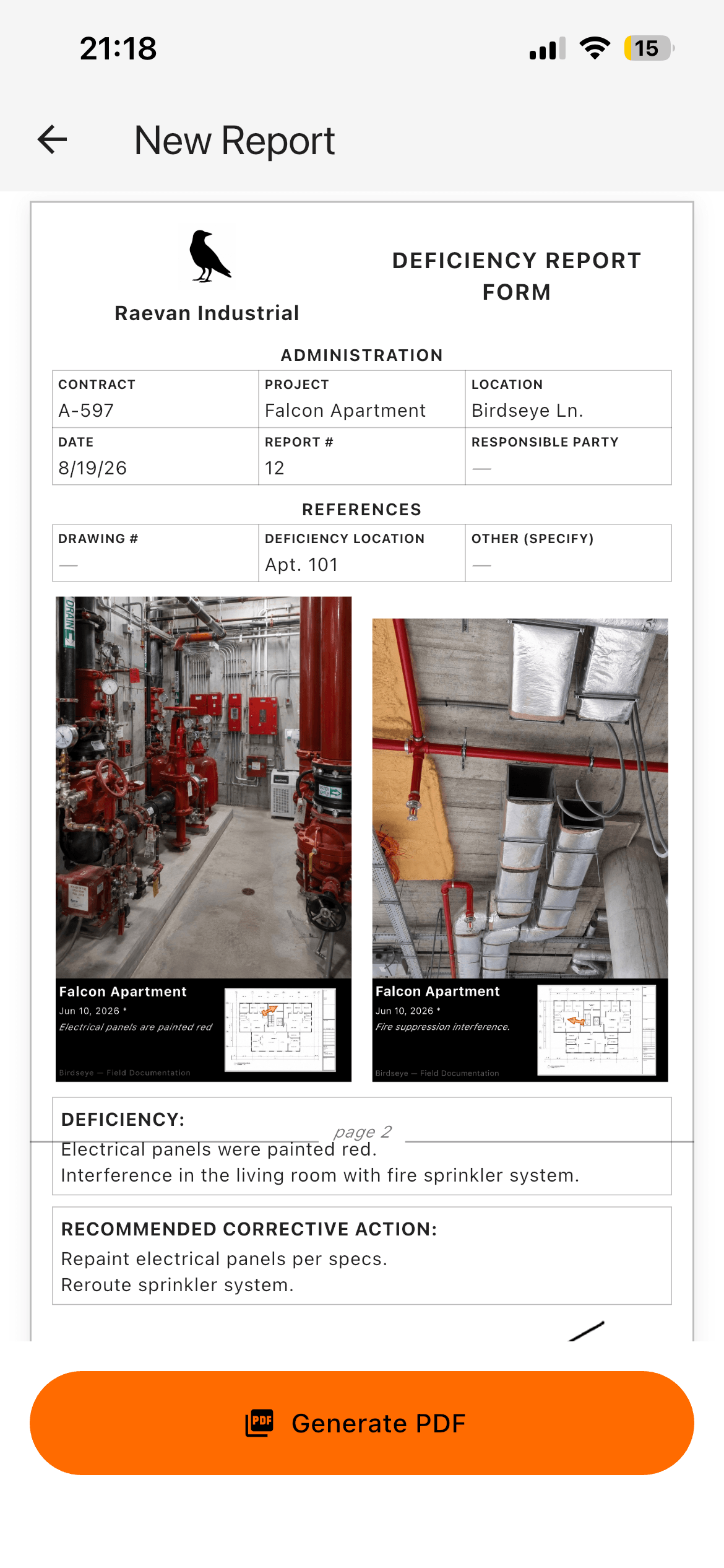 An exported Birdseye report page